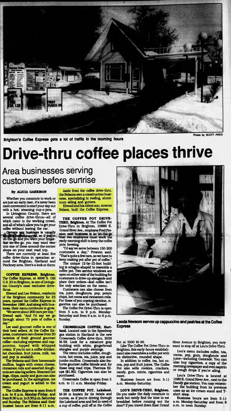 Coffee Express (Sandys Coffee Spot) - Mar 10 1993 Article (newer photo)